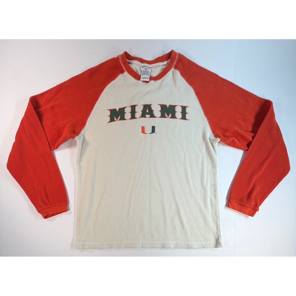 Pro Edge Miami Hurricanes Thermal Shirt Mens Large Waffle Knit Raglan Long Slv